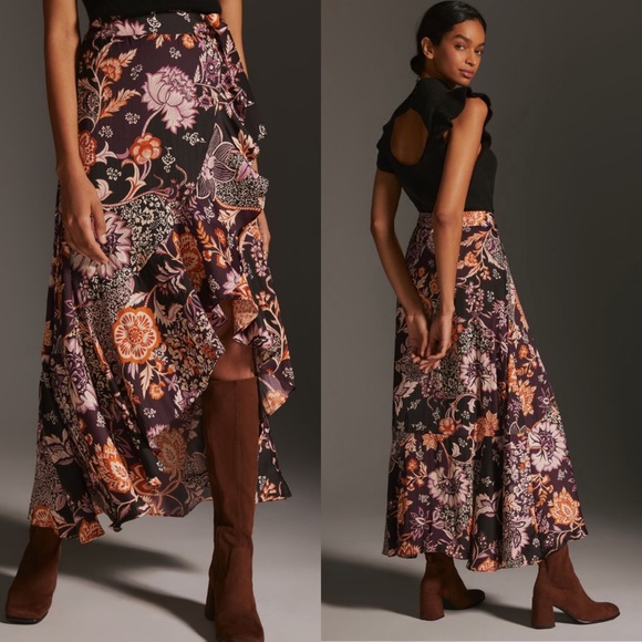 Anthropologie Dresses & Skirts - NWT Anthropologie Maeve Ruffled True Wrap Floral Flowy Maxi Skirt